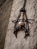 Pendant " A magical lunar anchor ". Handmade necklace with natural pearl and crescent moon. Bohemian jewelry by OfelWay