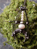 Pendant " A magical lunar anchor ". Handmade necklace with natural pearl and crescent moon. Bohemian jewelry by OfelWay