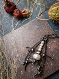 Pendant " A magical lunar anchor ". Handmade necklace with natural pearl and crescent moon. Bohemian jewelry by OfelWay