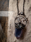 Fluorite with a singing bird on a branch at the moon in the form of a moonstone, Crystal Pendant, Gemstone Pendant, Healing Crystals,