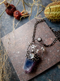 Fluorite with a singing bird on a branch at the moon in the form of a moonstone, Crystal Pendant, Gemstone Pendant, Healing Crystals,