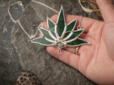 Big Green Lotus 7 wings, Boho Lotus, Flower Pendant, Mantra Necklace, Glass Lotus Necklace, Iridescent necklace, Stain glass, Handmade