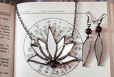 Big pendant- mirror Lotus with Garnet Stone, Boho Lotus, Flower Pendant, Mantra Necklace, Glass Lotus Necklace, Mirror necklace