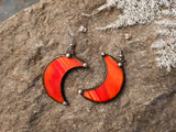 Crescent Moon red Earrings with Hypoallergenic Stainless Steel Earring Hooks! Stain Glass Witchy Earrings, Festival Boho Earrings.