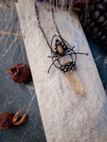 Citrine crystal with natural stone - tiger eye. Citrine protection amulet necklace.
