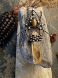 Citrine crystal with natural stone - tiger eye. Citrine protection amulet necklace.