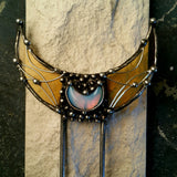 Stain Glass yellow Hair Fork, Bun Brass Holder, Hair Pin