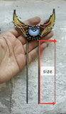 Stain Glass yellow Hair Fork, Bun Brass Holder, Hair Pin