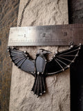 Dark Raven Necklace, Black stained glass Pendant, Fairytale Gifts, Bird Necklace, Crow Charm