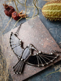 Dark Raven Necklace, Black stained glass Pendant, Fairytale Gifts, Bird Necklace, Crow Charm