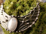 Moonstone Necklace, Crescent LARGE MOON Charm Pendant, Stained Glass, fantasy charms , goddess pendant