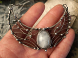 Moonstone Necklace, Crescent LARGE MOON Charm Pendant, Stained Glass, fantasy charms , goddess pendant