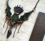 Stain Glass Thistle Necklace, Birthday Gift, Outlander Gifts, Scottish Jewelry, Scottish Thistle, Flower of Scotland, Thistle Pendant
