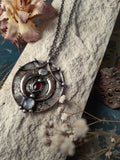 Brass Pendant with crescent moon and natural stone