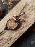 Chinese metal hair stick with Natural Ammonite and Natural Pearl