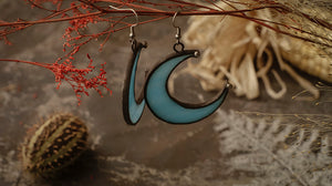 Blue Crescent moon earrings