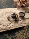 Necklace with Snow Obsidian, Raw Crystal and Mirror
