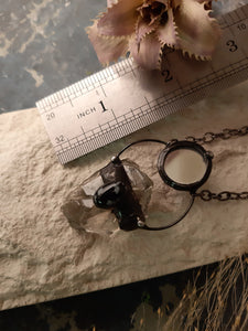 Necklace with Snow Obsidian, Raw Crystal and Mirror