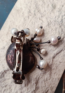 Small barrette with Natural Ammonite and Natural Pearl