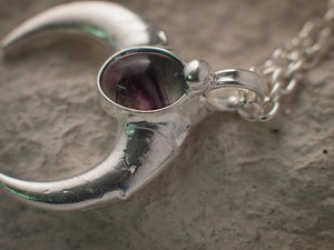 White Crescent Moon Pendant with fluorite