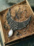 Black Crescent Moon with moonstone