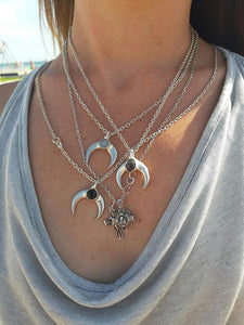 White Crescent Moon Pendant with moonstone