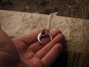 White Crescent Moon Pendant with labrador