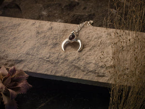 White Crescent Moon Pendant with labrador