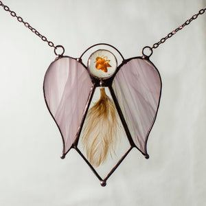 Angel, Stained Glass Necklace, with Feather, Angel Chimes, Glass Pendant, Guardian Angel, Glass Handmade Angel, Christmas Decorations
