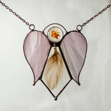 Angel, Stained Glass Necklace, with Feather, Angel Chimes, Glass Pendant, Guardian Angel, Glass Handmade Angel, Christmas Decorations