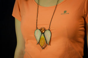 Angel, Stained Glass Necklace, with Feather, Angel Chimes, Glass Pendant, Guardian Angel, Glass Handmade Angel, Christmas Decorations
