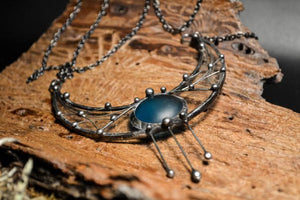 Pendant Kingdom of the moon,  Crescent Moon Pendant, Fantasy moon, Stained Glass, Half Moon Jewelry, handmade boho necklace, ethnic jewelry