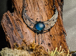 Pendant Kingdom of the moon,  Crescent Moon Pendant, Fantasy moon, Stained Glass, Half Moon Jewelry, handmade boho necklace, ethnic jewelry