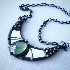 Pendant Crescent Moon Mirror, Crescent Moon Pendant, Boho Accessory, mirror pendant, mirror necklace, lunar necklace, Moon Jewelry boho chic