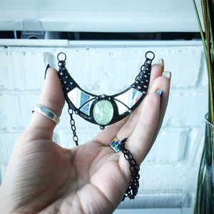 Pendant Crescent Moon Mirror, Crescent Moon Pendant, Boho Accessory, mirror pendant, mirror necklace, lunar necklace, Moon Jewelry boho chic