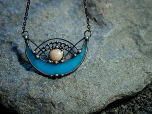 Moon prism - crescent - Double Horn Pendant - Metaphysical - half moon - Moonchild Boho Necklace - Luna