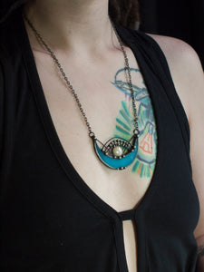 Moon prism - crescent - Double Horn Pendant - Metaphysical - half moon - Moonchild Boho Necklace - Luna