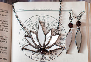 Lotus Nine- Winged, Boho Lotus, Flower Pendant, Mantra Necklace | Glass Lotus Necklace, Botanical | Tribal