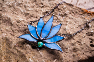 Lotus Nine- Winged, Boho Lotus, Flower Pendant, Mantra Necklace | Glass Lotus Necklace, Botanical | Tribal