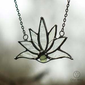 Lotus Nine- Winged, Boho Lotus, Flower Pendant, Mantra Necklace | Glass Lotus Necklace, Botanical | Tribal