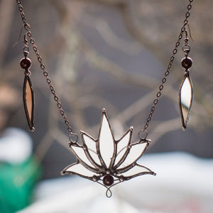 Lotus Nine- Winged, Boho Lotus, Flower Pendant, Mantra Necklace | Glass Lotus Necklace, Botanical | Tribal