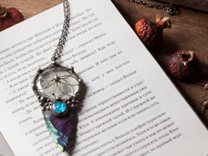 Pendant with natural stone - indian agat and stain glass. Arrow Pendant - Arrowhead - Druid - For Men and Women  Shamanic Jewelry