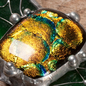 Forest Crescent Moon with cabochon from dichroic glass, green necklace, witchcraft, gothic jewelry, witchy, magical jewelry, witch jewelry