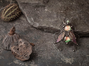vintage brooch, scarab brooch, Bug Fly Brooch, Stain Glass Brooch, Insect Brooch tribal jewelry, boho pin