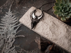 Pendant With Natural Stone - Obsidian and Moon Mirror, Black Mirror Pendant - Witchcraft Jewelry - For Men and Women  Shamanic Jewelry