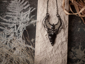 Pendant With Natural Stone - Obsidian and Moon Mirror, Black Mirror Pendant - Witchcraft Jewelry - For Men and Women  Shamanic Jewelry