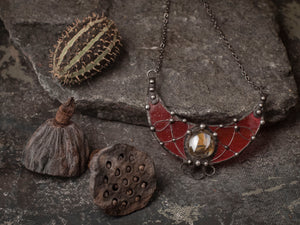 Pendant Red Moon - Stained Glass - Gothic Necklace - Modern Pendant - modern art - Witch Necklace - modern art jewelry