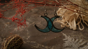 Crescent Moon Earrings with hypoallergenic Earring Hooks, Stain glass, Witchy Earrings, Festival juwelry, Boho Style, half moon multicolor