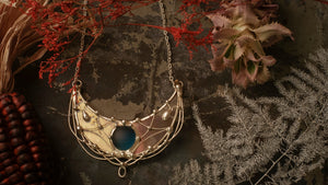 Sterling Silver Surface- Pendant Crescent Moon with iridescent stain glass.Modern juwelry, Boho Accessory, lunar necklace, elf Luna
