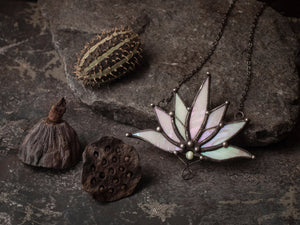 Big Lotus 7 wings, Boho Lotus, Flower Pendant, Mantra Necklace, Glass Lotus Necklace, Iridescent necklace, Stain glass, Handcraft, Handmade